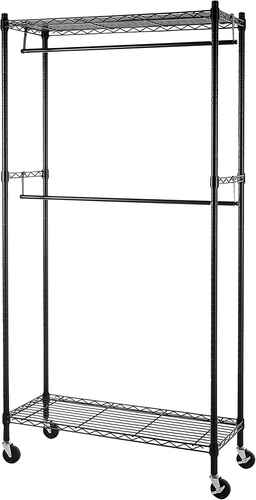 #2. Amazon Basics 72'' Height Double Hanging Closet Organizer Rack w/Rod Garment Rolling