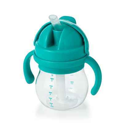 #10. OXO 6 Oz Tot Transitions Straw Cup Non-Slip Grip w/Removable Handles (Teal)