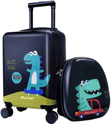 #7. IPLAY Carry-On Suitcase Hard Shell Kids Dinosaur Luggage Travel for Boys Children