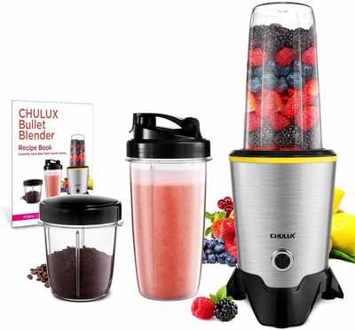 #5. CHULUX 1000W High-Speed Tritan 32 + 15 Oz Travel Bottles Smoothie Bullet Blender