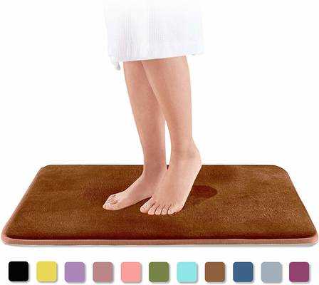 #8. Genteele Non-Slip Memory Foam Super-Cozy Absorbent Velvet Bath Mat (Brown)