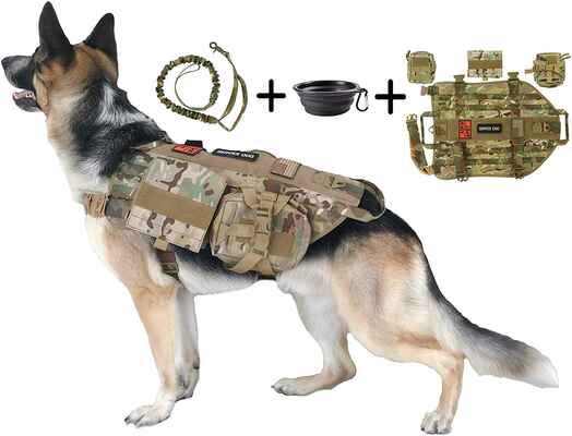 #1. TCS 3-Patches Collapsible BPA-Free Bowl 1000D Nylon Molle Vest Tri Cloud Tactical Dog Harness