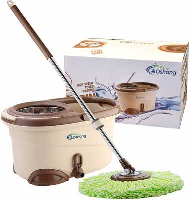 #5. Oshang EasyWring Hand-Free 2 Washable & Reusable Microfiber Cleaning Spin Mop and Bucket