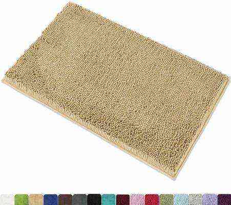 #6. MYSHINE Non-Slip Machine Washable Water Absorbent Microfiber Bathroom Rug Bath Mat (Beige)