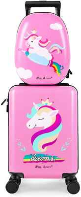 #6. IPLAY Unicorn Pink Girls Travel Suitcase Carry-On Kid's Luggage Set w/Spinner Wheels