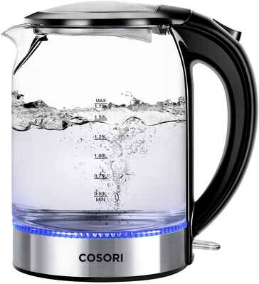 #2. COSORI 1.7L Black BPA-Free Auto Shut-Off & Boil Dry Protection Electric Glass Kettle