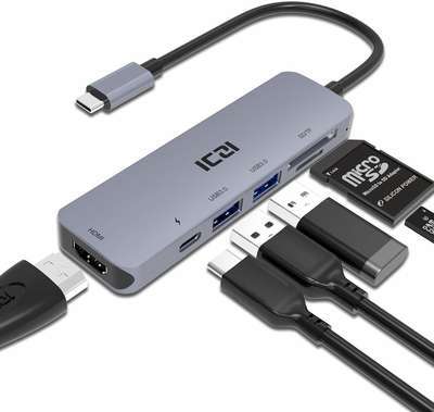#6. ICZI 4K SD/TF Slots PD Port USB C Hub for MacBook & Razer Laptop (Aluminum body)