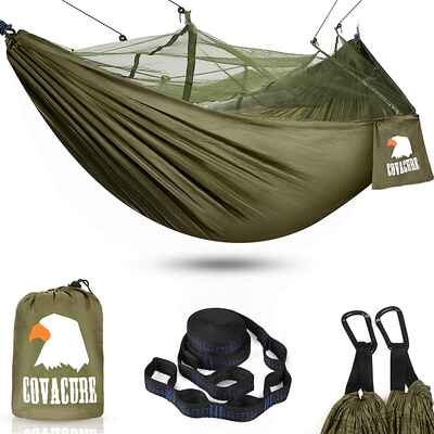 #3.COVACURE Double Lightweight Portable Hammock w/Net for Indoor & Outdoor Activities