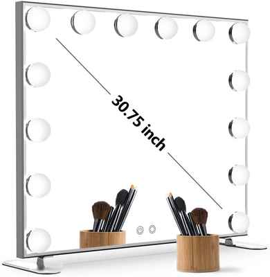 #5. NITIN Silver Tabletop/Wall-Mounted Lighted Vanity Mirror w/Touch Control Design