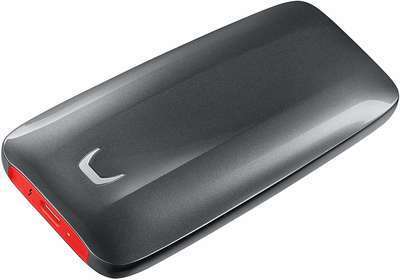 #3. Samsung X5 1TB External Hard Drive Drive NVMe Interface Thunderbolt 3 (Grey/Red)