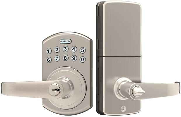 #7. SIGNSTEK Password/Key Accessible LED Backlit Entry Lever Door Lock (Satin Nickel)