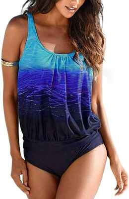 #3. Actloe Supportive Padding Triangle Bottom Two-Pieces Women Printed Tankini Swimsuit