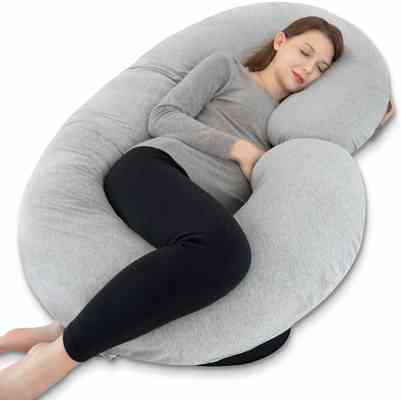 #5. INSEN Comfortable C-shaped with Jersey Cover Maternity Full Body Pillow for Pregnant Women