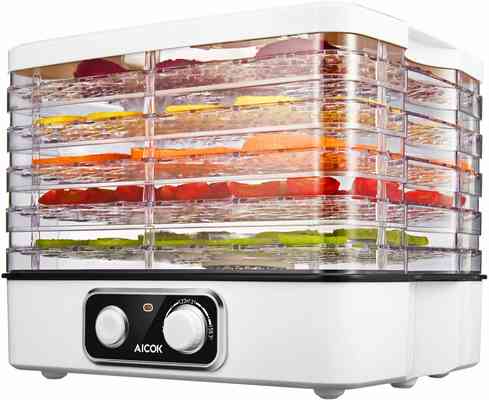 #9. AICOK 5-Tray Extensive Capacity Temperature Control BPA-free 5-tray Food Dehydrator Machine