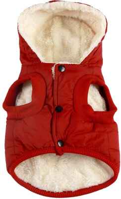 #6. Vecomfy Hooded Cotton Lining Extra-Warm Fleece & Cotton Small Dog Jacket Puppy Coats