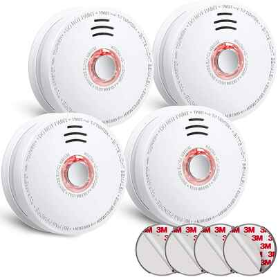 #4. SITERWELL UL-Listed GS528A Battery Operated 9V 4Pcs Smoke Detector Fire Alarm