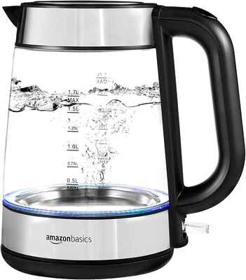 #4. Amazon Basic 1.7L Stainless Steel Inner Lid & Bottom Auto Shut-Off Electric Kettle