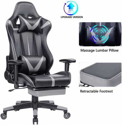 #7. Blue Whale Ergonomic High-Back Racing with Headrest & Lumbar Support PC Gaming Chair (Grey)