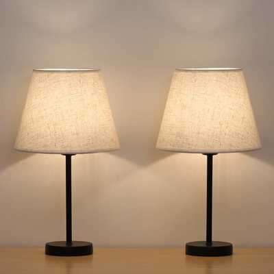 #7. HAITRAL Small Set of 2 Fabric Shade 15'' Bedside Table Lamps for Living room & Bedroom (Black)