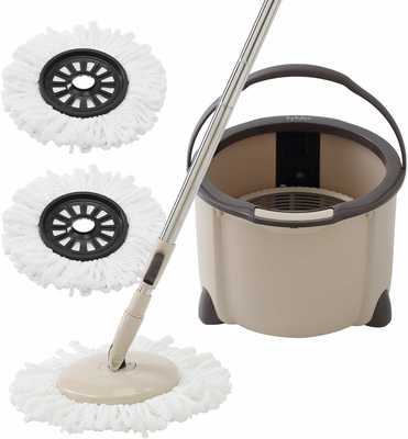 #9. Eyliden 2 Microfiber Mop Pads Spin Mop and Bucket Floor Cleaning System with Adjustable Handle