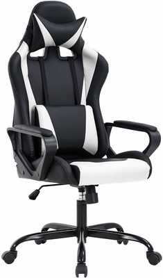 #10. BestOffice Swivel Rolling Lumbar Support High-Back PU Leather Computer Gaming Chair (White)