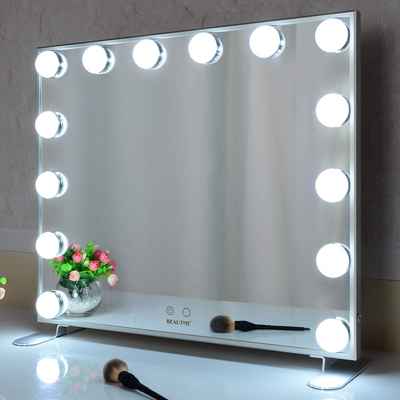 #4. BEAUTIME Silver Wall-mounted /Tabletop Hollywood Lighted Mirror w/Dimmer Bulbs