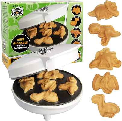 #5. CucinaPro Non-Stick Dinosaur 5 Different Shaped Dinos Mini Waffle Maker for Kids & Adults