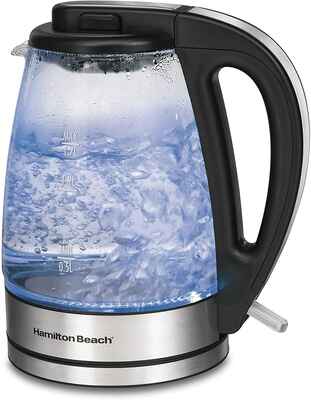 #9 Hamilton Beach Clear 1.7L Cordless Built-In Mesh Filter Auto-Shut Off Glass Electric Kettle