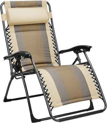 #4. AmazonBasics Removable Headrest Pillow Sturdy & Safe Padded Zero Gravity Patio Chair (Tan)