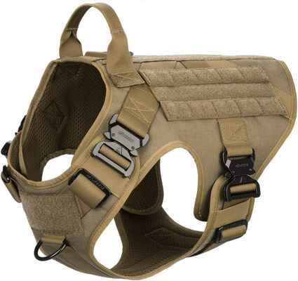 #2. ICEFANG No-Pulling Front Clip Hook & Loop Panel Tactical Dog Harness w/4X Metal Buckle