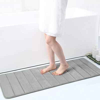 #4. Buganda Non-Slip 17'' x 47'' Memory Foam Soft Bath Mat for Bathroom Floors (Grey)