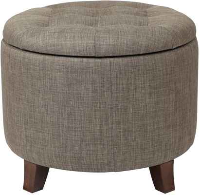 #3. Adeco 17-Inch Footstool Height Sturdy Fabric Cushion Round Button Tufted Ottoman (Brown)