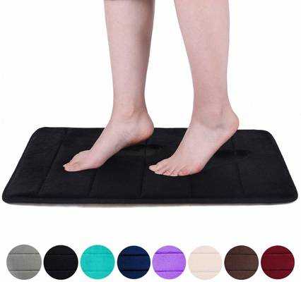 #9. Buganda Non-Slip Memory Foam Soft Absorbent Rubber Back Bathroom Runner Bath Mat (Black)