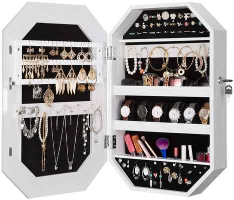 #4. LANGRIA Armoire Wall Mounted Diamond-Shaped Lockable Jewelry Cabinet Organizer w/Mirror