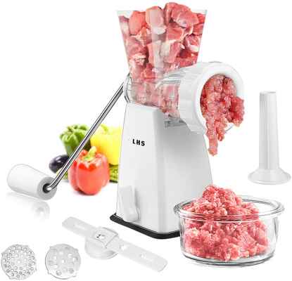 #6. LHS Heavy-Duty Powerful Suction Base Stainless Steel Blades Manual Meat Grinder for Home