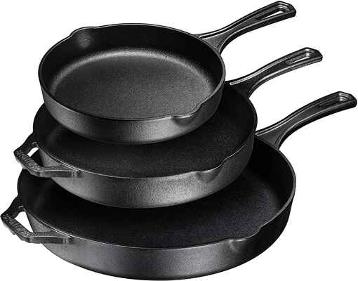 #2. Bruntmor Heavy-Duty Professional 3-Pcs Pre-Seasoned Indoor & Outdoor Black Fry Pan