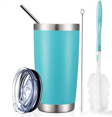 #6 COMOOO Light Blue 1 Pack Stainless Steel Double Wall 20 Oz Vacuum Insulated Travel Mug