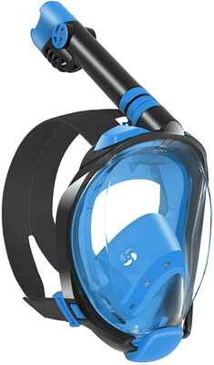 #2. W WSTOO Foldable Anti-Fog 180 Degree Panoramic Full Face Snorkel Mask (Black/Blue)