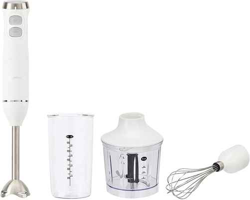 #7. AmazonBasics Compact 300W Multi-Speed Immersion Hand Blender w/Attachments (White)