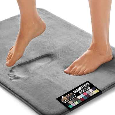 #6. Gorilla Grip Luxury Plush Original Thick Memory Foam Bath Rug (Graphite)