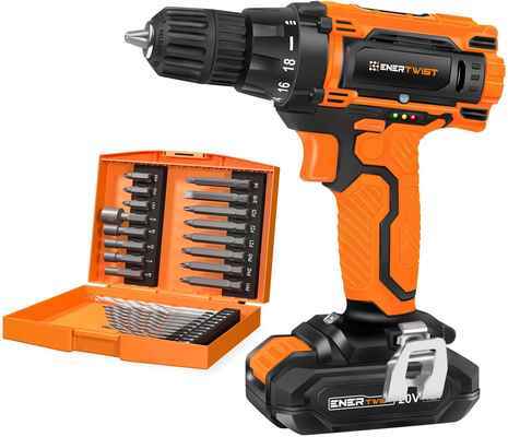 #8. ENERTWIST ET-CD-20 20V Max 3/8'' Power Drill Set w/Lithium-Ion Battery & Charger