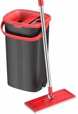 #10. Tethys Flat Floor Aluminum Handle Mop & Bucket kit for Professional Floor Cleaning