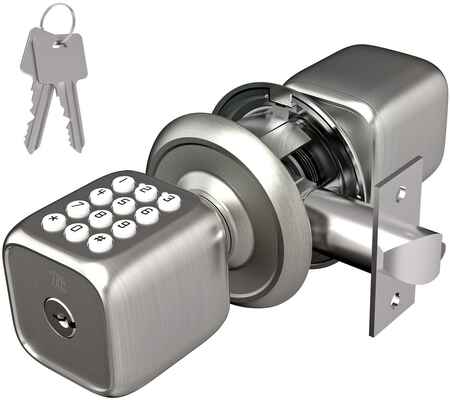 #9. TURBOLOCK Multi-Function Keyless Keypad Electronic Door Knob w/Lock (Brush Nickel)