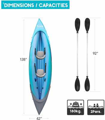 #3. Ztotop 2-Person Two Aluminum Oars & High-Output Air Foot Pump Comfortable Inflatable Kayak