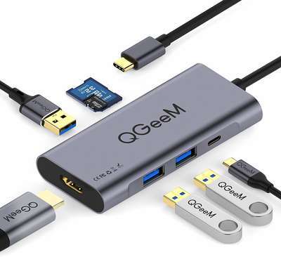 #4. QGeeM Seven-in-One 100W Power Delivered HDMI Compatible MacBook Pro & Windows