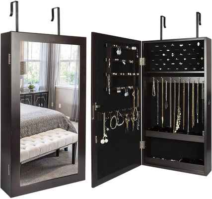#3. Homde Wall-Mounted w/Mirror Storage Organizer Lockable Jewelry Cabinet Armoire (Brown)