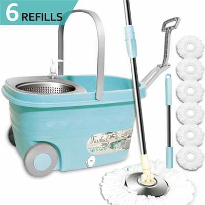 #4. Favbal Stainless Steel Spin Mop and Bucket with Wringer Home Cleaning Kit for Hardwood floors