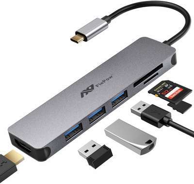 #3. FlePow 7-in-1 3 USB 3.0 Portable HDMI SD/SD Reader USB-C USB Hub Adapter