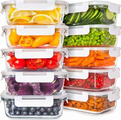 #8. Prep Naturals 20-pcs Glass Food Storage Containers w/Lids Healthier Alternative to Plastic