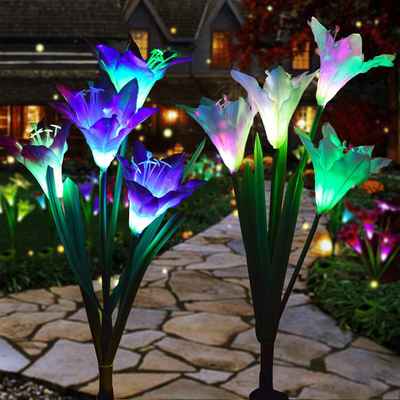 #10. WELIGHT 2-Pack Purple & White Decorative Solar-Powered Garden Light (Lily Flower)